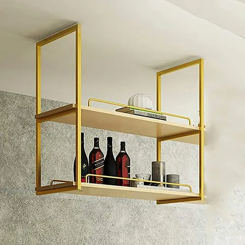 Miniatura 3 de Estantes Whftd - Estante colgante de techo, madera maciza de hierro nórdico de 2 niveles, estantes flotantes modernos, estantes de exhibición