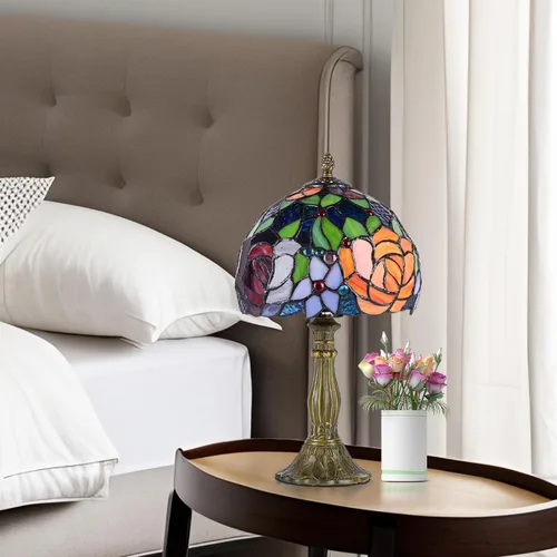 Miniatura 8 de Tiffany Style Lamp Rose Flower Lámpara de mesa de vidrieras rosa roja 8 x 8 x 14 pulgadas lámpara de escritorio de oficina en casa luces decorar