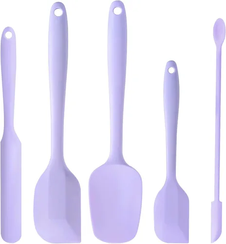 Juego de 5 espátulas de silicona moradas, juego de espátulas de goma resistentes al calor, juego de utensilios de cocina de silicona, apto para