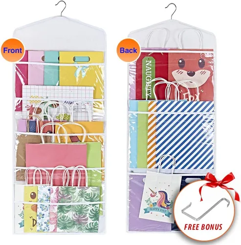 Miniatura 8 de ProPik Organizador de Almacenamiento para Bolsas de Regalo Colgantes de Doble Cara con Múltiples Bolsillos Delanteros y Traseros - Organice Su Papel