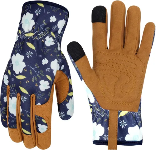 Miniatura 17 de Guantes de Jardinería de Cuero MERTURN para Mujeres, Guantes de Jardín a Prueba de Espinas, Guantes de Trabajo Compatibles con Pantalla Táctil, Azul