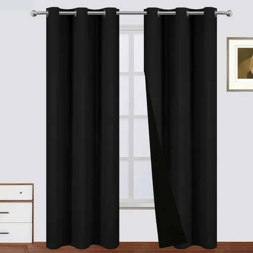 Miniatura 68 de LEMOMO Cortinas 100% opacas de 52 x 95 pulgadas, 2 paneles de oscurecimiento con aislamiento térmico para dormitorio Negro