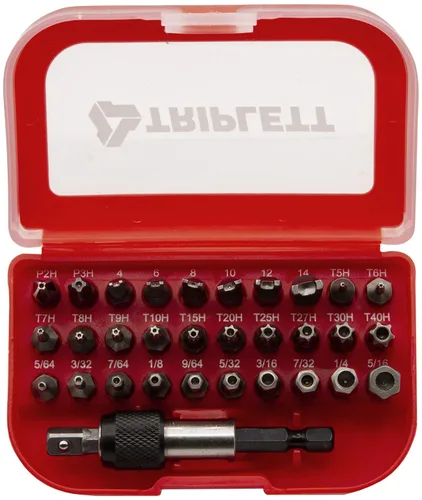 Triplett TSBK-001 Kit de brocas de seguridad de 32 piezas con 30 puntas de grado industrial para sujetadores a prueba de manipulaciones