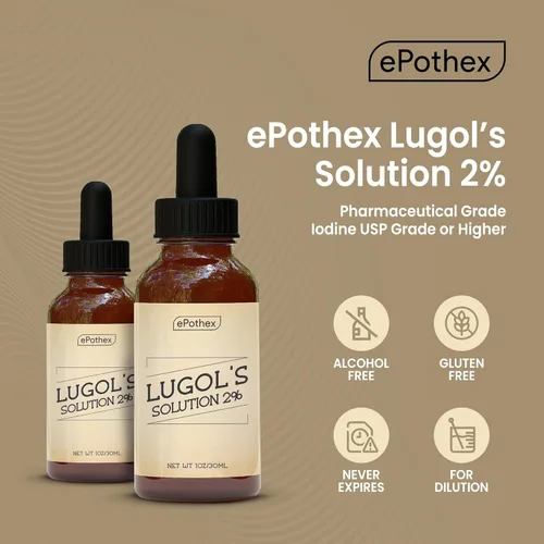 Miniatura 6 de EPOTHEX Lugol's Solution - Botella con cuentagotas de vidrio al 2% de 1 oz. Contiene yoduro de potasio y yodo, 1.0 fl oz