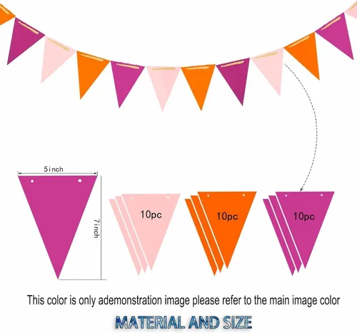 Miniatura 4 de Banderines de banderín azul, rojo y amarillo de 20 pies, banderas triangulares de papel de doble cara para decoración de fiestas