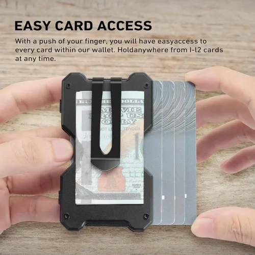Miniatura 5 de Cartera táctica para hombre, cartera de metal delgada y minimalista de fibra de carbono, clip de dinero de acero inoxidable, bloqueo RFID, tarjetero