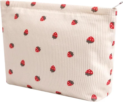 Miniatura 23 de Bolsas de cosméticos para mujer, bolsa de cosméticos de pana, bolsos estéticos para mujer, bolsos de mano con puntos sonrientes, organizador