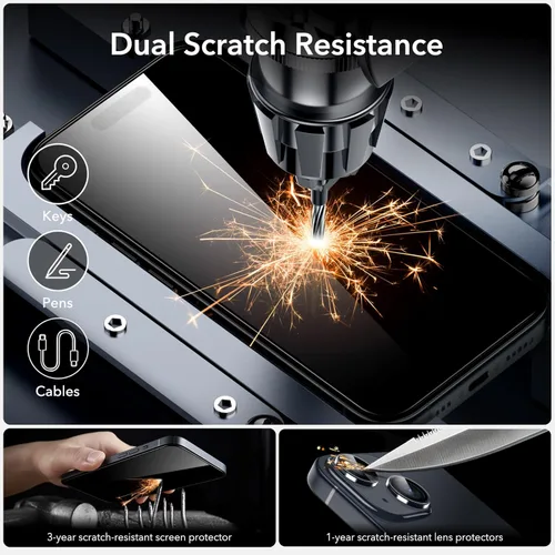 Miniatura 5 de ESR Paquete de 3+1 protectores de pantalla para iPhone 15 Plus, [dureza 9H] [grado militar a prueba de roturas] película de vidrio templado