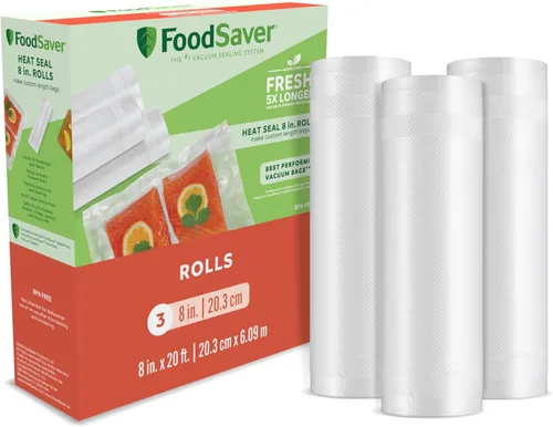 FoodSaver Bolsas herméticas de ajuste personalizado para almacenamiento de alimentos y selladora al vacío Sous Vide, 8 x 20 pies (paquete de 3),