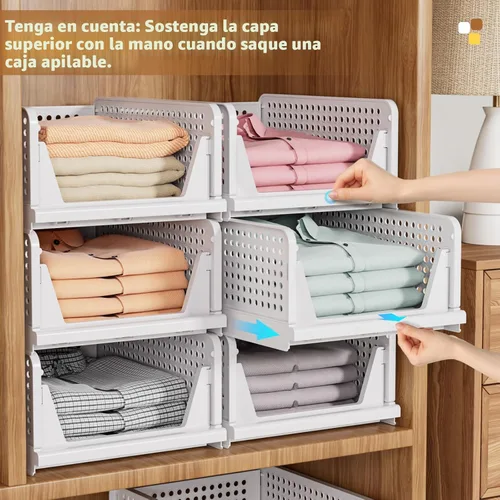 Miniatura 6 de SNSLXH Paquete de 5 cajas organizadoras apilables de armario, cesta de almacenamiento multifuncional y plegable para baño, cocina, lavandería, Rosa