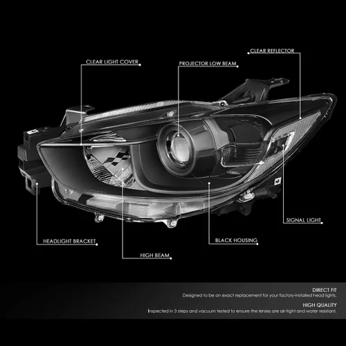 Miniatura 2 de DNA MOTORING Par de lámparas de repuesto para faros delanteros estilo fábrica compatible con 13-16 MAZDA CX-5, HL-OH-MCX513-BK-CL1
