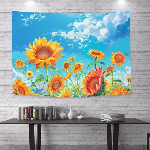 Miniatura 9 de WODEJIAFANG Tapiz estético de tela para pared, tapiz decorativo de girasol, fondo de oficina, divisor de habitación para dormitorio, jardín al aire
