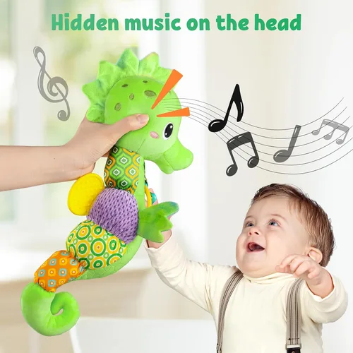 Miniatura 2 de LIGHTDESIRE Juguetes musicales para bebés de caballito de mar, juguetes de peluche para bebés con crujido y sonajeros, juguetes sensoriales suaves