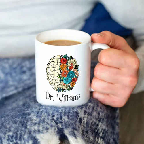 Miniatura 2 de Brains Neuro Floral Taza, Taza De Café De Neurociencia, Taza De Cerebro Floral Personalizada Para Neurólogo, Regalo De Neurocirujano, Taza De