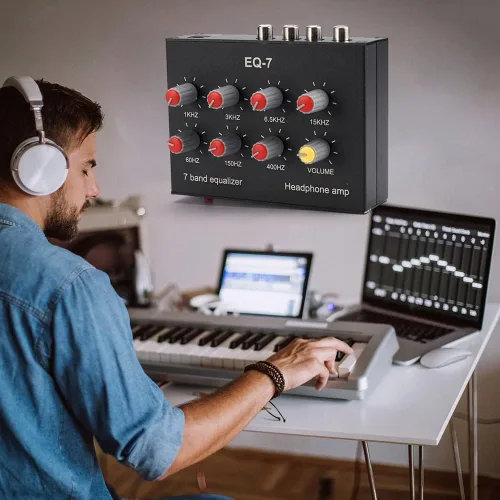 Miniatura 5 de EQ-7 Amplificador de auriculares de audio para automóvil Ecualizador de ecualizador de 7 bandas Ecualizador de audio de 2 canales Ecualizador