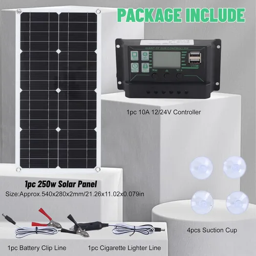 Miniatura 5 de Pilipane Cargador de batería solar de 250 W con controlador de carga de 10 A, kit de panel solar portátil, kit de panel solar monocristalino