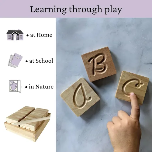 Miniatura 3 de Montessori - Rastreo del alfabeto de madera cursiva Rastreo de letras de aprendizaje preescolar Tarjetas ABC Mayúscula y minúscula de doble