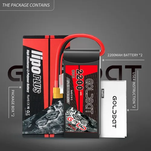 Miniatura 6 de GOLDBAT 3S 11.1V Lipo Batería 2200mAh 80C XT60 Conector 3S Batería corta para vehículos RC Car Vehículos RC Barco Drone Avión Quadcopter Helicóptero