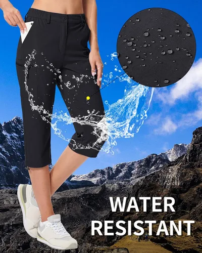 Miniatura 5 de MAGCOMSEN - Pantalones de senderismo para mujer, tipo capri y cargo, ligeros, elásticos, resistentes al agua, con 5 bolsillos para exterior