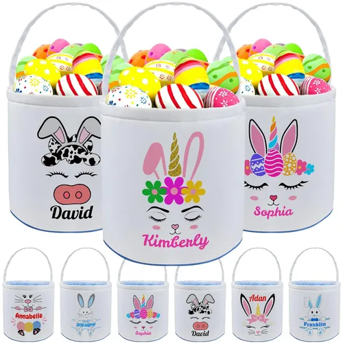 Miniatura 8 de kioskbanks Cesta de Pascua personalizada con nombre para niños, lona personalizada, cubo de Pascua, regalo para niños y niñas Estilo2-azul