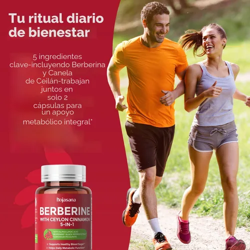 Miniatura 5 de Complejo de berberina 5 en 1 de 500 mg con extracto de canela de Ceilán, cromo, ALA y pimienta negra, apoyo al sistema inmunológico* y bienestar