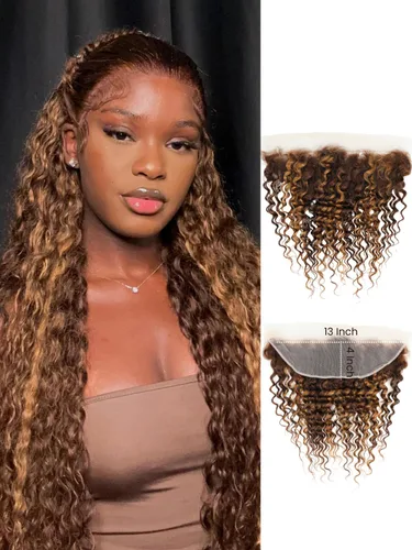 Miniatura 19 de P4/27 Cabello Humano Solitario de Onda Profunda con Reflejos Rubios Miel, 12A 100% Tejido Brasileño Virgen Ondulado Grueso con Mechas Ombre Marrón
