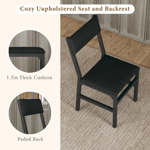 Miniatura 7 de HUAHUU Juego de mesa de comedor para 4, juego de sillas con cojín para cocina extensible de 4, mesa de comedor rectangular con marco de metal