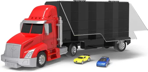 Miniatura 6 de Driven by Battat Camión transportador de juguetes grande para niños con 2 autos de tracción - Camión de transporte de juguetes y vehículo de juego