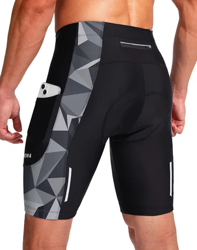 Bikewa - Pantalones cortos de ciclismo para hombre, con acolchado 3D, para ciclismo de carretera o montaña, FPU 50+, bolsillos con cremallera