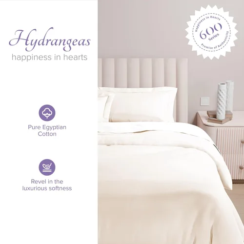 Miniatura 2 de Carressa Linen Funda de edredón tamaño Queen, funda de edredón 100% algodón egipcio, colección Hortensias serie 600 (3 piezas, marfil), suave, Crema