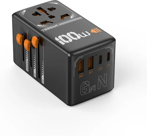 Miniatura 13 de TESSAN Adaptador de viaje universal, adaptador de corriente internacional con 4 puertos USB (1 USB C), adaptador de enchufe mundial cargador