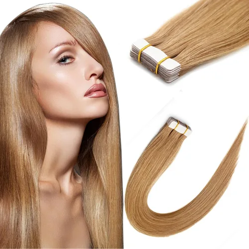 Miniatura 56 de Extensiones de cabello humano Remy con cinta adhesiva sin costuras (16 pulgadas, 10 unidades, rubio ceniza)