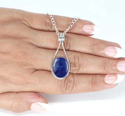 Miniatura 4 de JEWELOPORIUM Colgante de plata de ley 925 hecho a mano para mujer, 12 x 16 pulgadas, con piedras preciosas ovaladas, joyería de plata para regalo