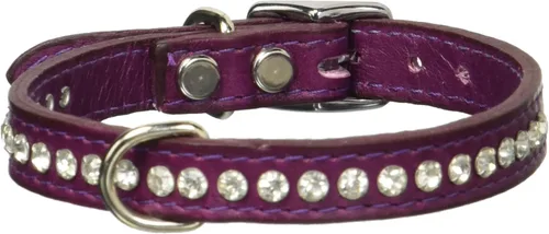 Miniatura 36 de Collar de perro de cuero y cristales de OmniPet Signature, cuero de grano de violeta africana de avestruz, se ajusta a un tamaño de cuello de 6"-8