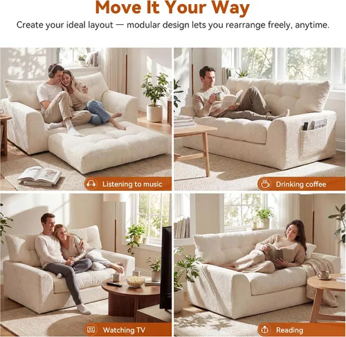 Miniatura 4 de MONVANE 55.5" Convertible Loveseat Sofa, 2-in-1 Boneless Sleeper Sofa Bed Futon Couch with Storage Pocket, Comfy Chenille Deep Seat Boneless Couch