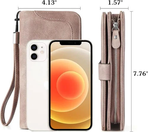 Miniatura 4 de BOSTANTEN Cartera de cuero genuino para mujer, de gran capacidad, cartera de mano con bloqueo RFID