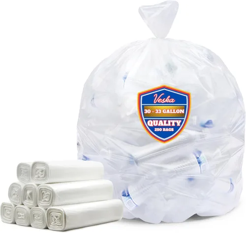 Miniatura 10 de Veska Bolsas de basura transparentes de 30 a 33 galones resistentes (paquete económico de 100 bolsas con lazos) bolsas de basura grandes de plástico
