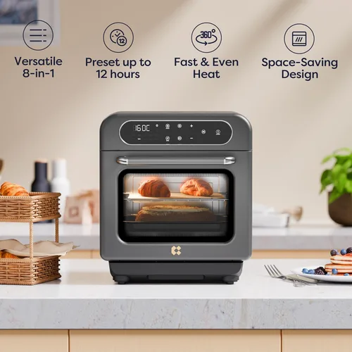 Miniatura 4 de CIARRA Horno de vapor de sobremesa 8 en 1 con freidora de aire, mini horno tostador de convección de 13QT con vapor, vapor rápido, freidora de aire