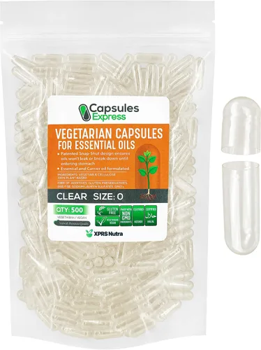 Miniatura 5 de XPRS Nutra Cápsulas veganas vacías de tamaño 0 – 100 cápsulas vegetales transparentes para aceite esencial – Tapas de verduras vacías – El relleno