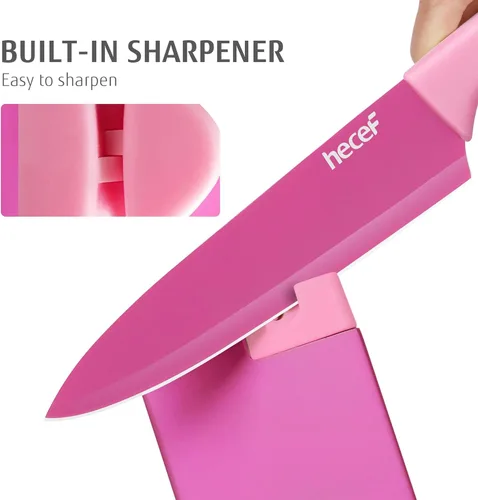 Miniatura 4 de hecef Juego de cuchillos de cocina de 15 piezas con bloque de madera con afilador integrado, apto para lavavajillas, juego de bloques de cuchillos