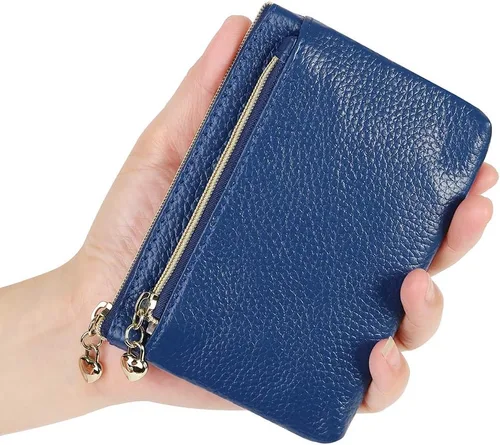 Miniatura 5 de Monedero de cuero genuino para mujer, con cremallera, bolsillo y bolsillo, Azul real
