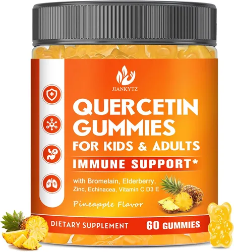 Gomitas de quercetina sin azúcar con bromelina para niños y adultos, inmune, antioxidante, apoyo estacional, 1000 mg de quercetina suplementos con