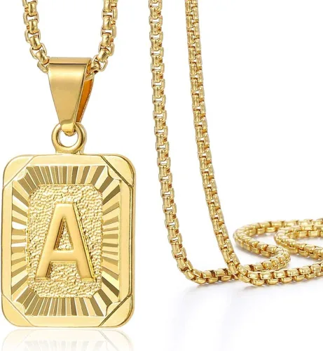 Trendsmax - Collar con colgante de letra inicial para hombre y mujer chapado en oro amarillo cadena de acero inoxidable A Z 22 pulgadas
