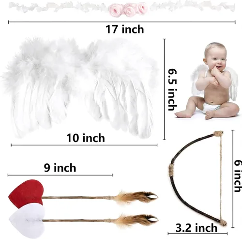 Miniatura 2 de AMOR PRESENT Alas de ángel para bebé, 5 piezas de ropa para sesión de fotos de recién nacido, alas de ángel blanco, conjunto de disfraz de Cupido