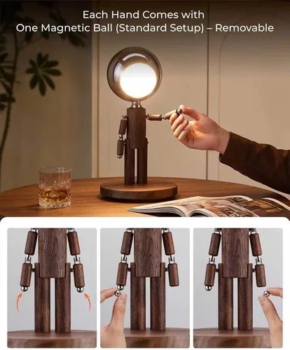 Miniatura 7 de Lámpara de mesa inalámbrica, lámpara de mesa de madera recargable con control táctil y brillo ajustable, lámpara de noche decorativa inalámbrica