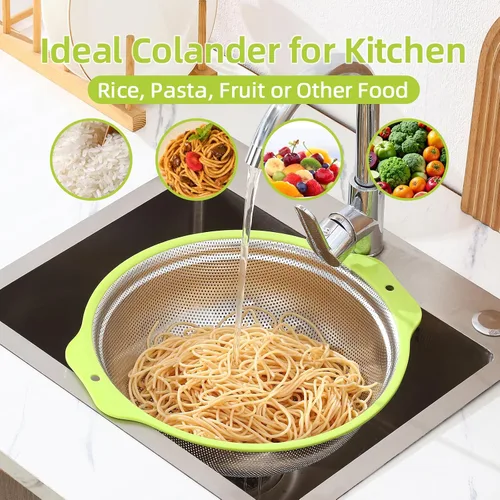 Miniatura 2 de Colador de Acero Inoxidable Microporoso, Lavador de Arroz de Gran Capacidad de 5QT con Tazón Mezclador, Juego de Tazón Colador de Arroz de 12.5