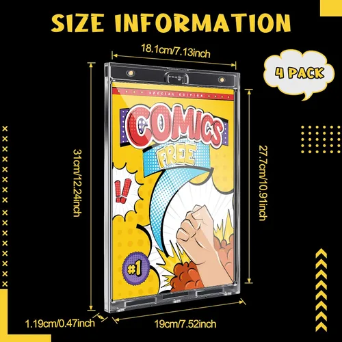 Miniatura 2 de Wonderjune Paquete de 4 Soportes Magnéticos para Cómics, Estuche de Exhibición Transparente Exterior para Cómics con Interior Montable en Pared