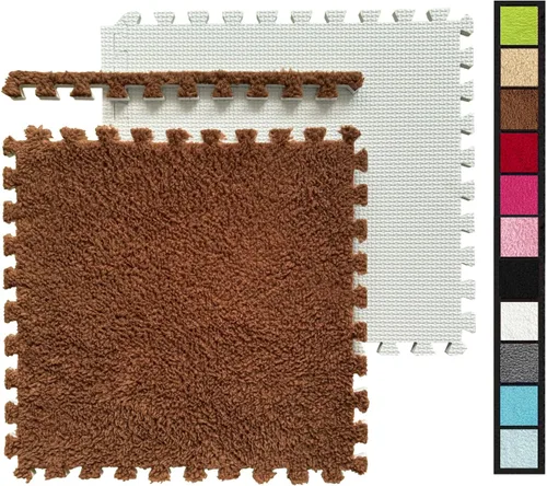 Miniatura 21 de 12 piezas de baldosas de alfombra de espuma entrelazadas para niños con borde, cuadrados gruesos de alfombra de felpa, tapetes de juego para el Negro