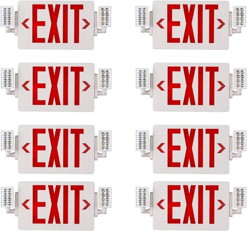 Miniatura 10 de Paquete de 1 letrero de salida con certificación UL con luces de emergencia, dos luces LED de emergencia de cabeza ajustable con batería, 120-277