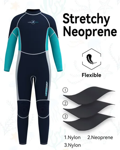 Miniatura 4 de Traje de neopreno para niños y niñas, con cremallera trasera de 0.118 pulgadas, traje de baño térmico de neopreno para buceo, natación, deportes